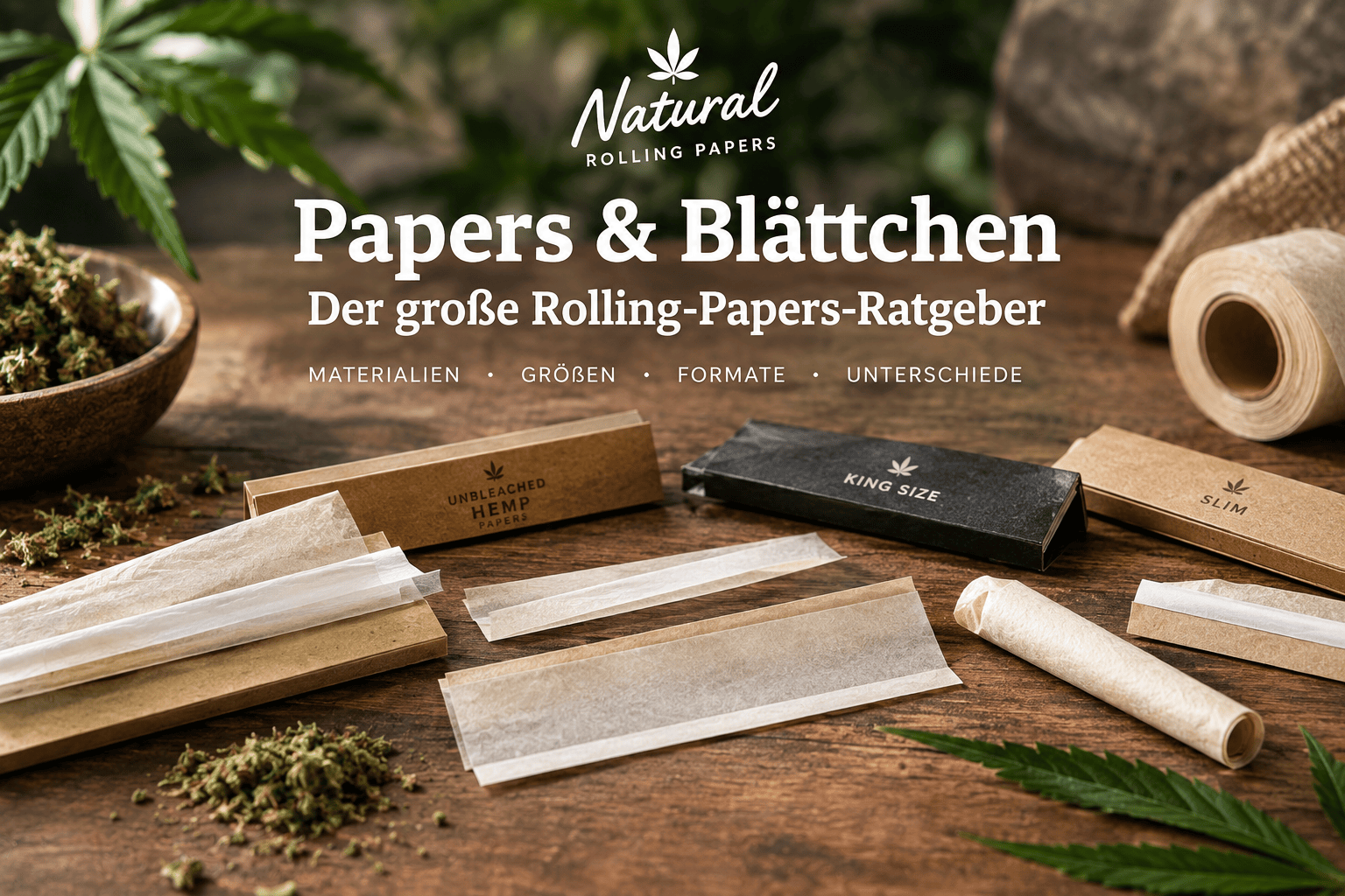 Papers und Blättchen in verschiedenen Größen und Materialien